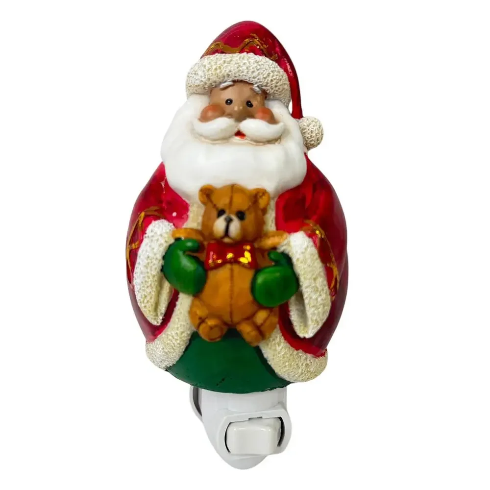 Vintage Santa Night Light Christmas‎ Plug In Red Holiday Decor Teddy Bear Lamp